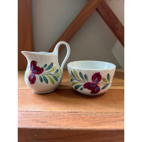 Creamer and Sugar Bowl Porcelain Dish Replacements Norway 1998 Pattern Marbella - Picture 1 of 10